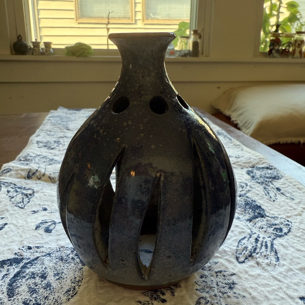 Handcrafted Blue pottery incense/votive cover.